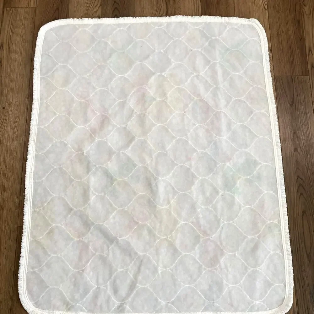 Vintage Curity Care Bears Baby Crib Quilted Blanket Musical Notes 80's Pastel